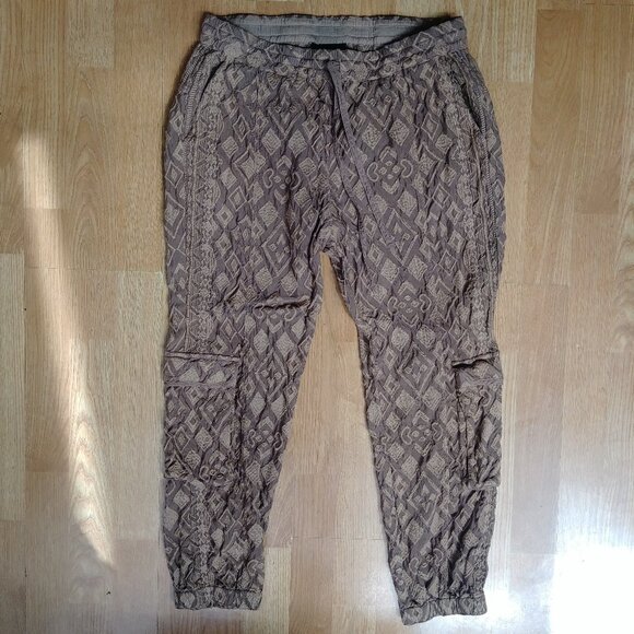 Johnny Was embroidered olive taupe brown cropped pants cargo joggers Small - Picture 1 of 14